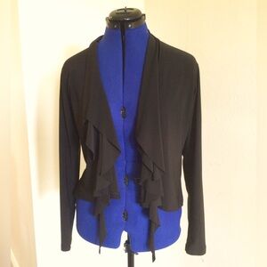 Sympli Espresso Brown Ruffle Draped Front Open Front Cardigan